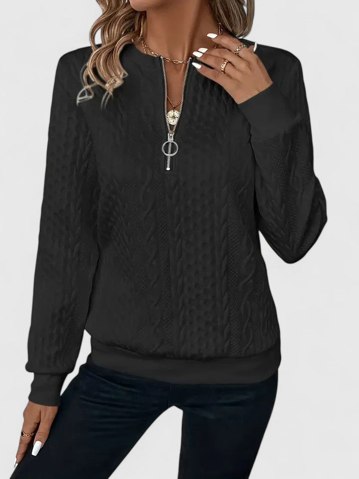 Women's Cable Knit Sweater Front Zip