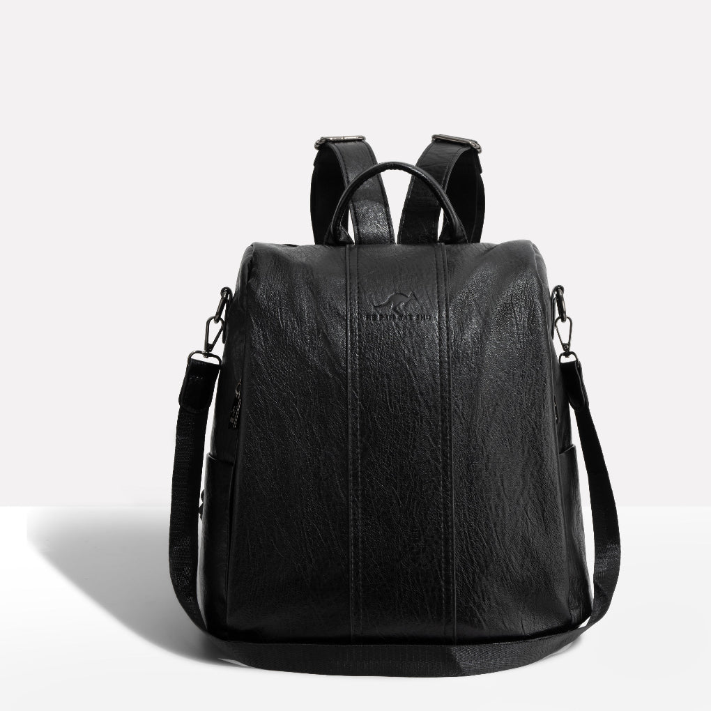 Women's Leather Convertible Backpack Hidden Pockets - Fashinoza