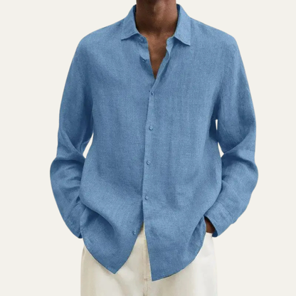 Alderhill Men's Linen Cotton Shirt Breathable Turn Down Collar