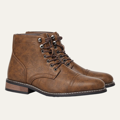 Porto Cervo Men's Leather Ankle Boots Lace Up Brown