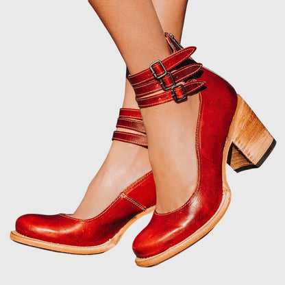 Alana | Womens Buckle Strap Block Heel Boots