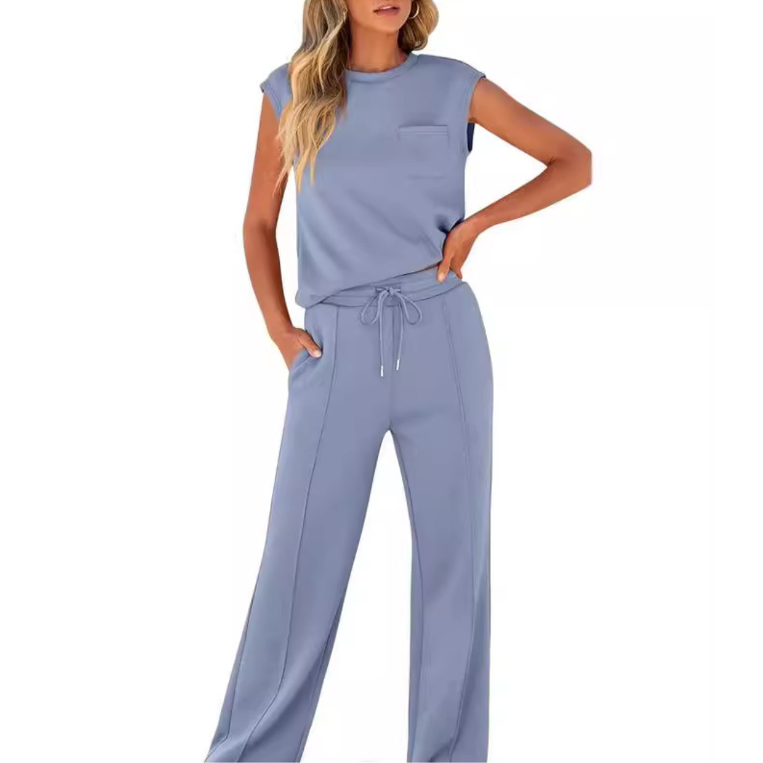 Women's Drawstring Pants Set Cotton Sleeveless
