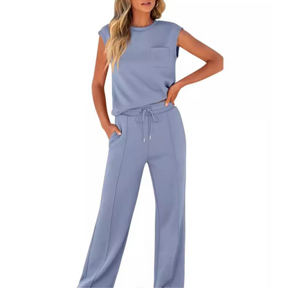 Women's Drawstring Pants Set Cotton Sleeveless