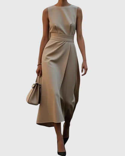Vera Women's Sleeveless Midi Dress Round Neck Twist Waist