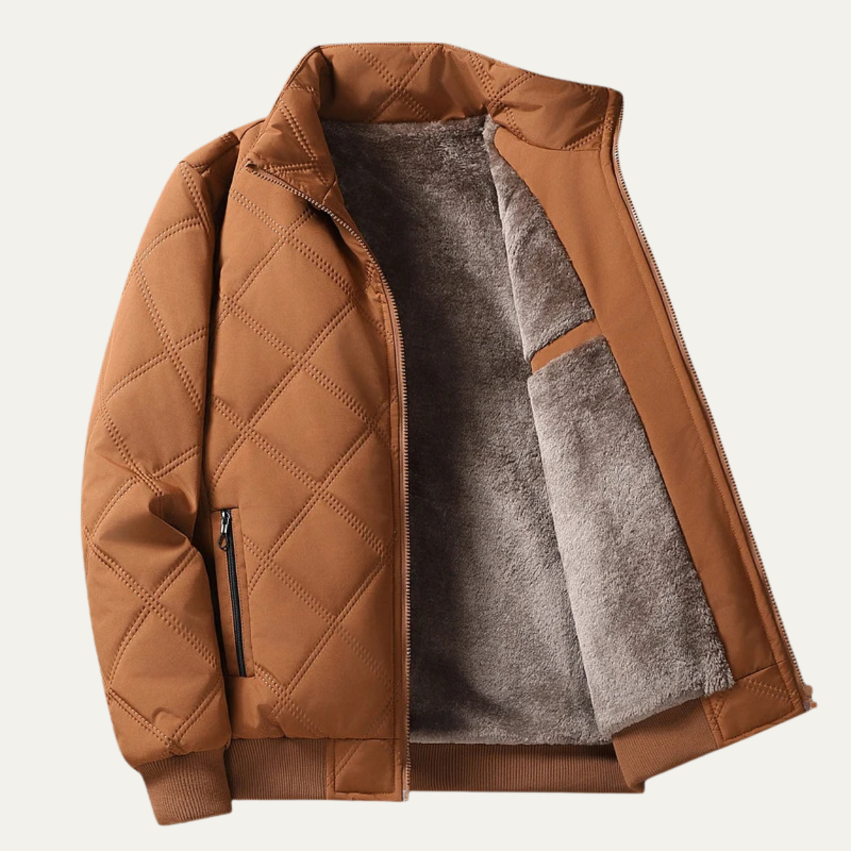 Men's Quilted Fleece Jacket Thick Padded Coat