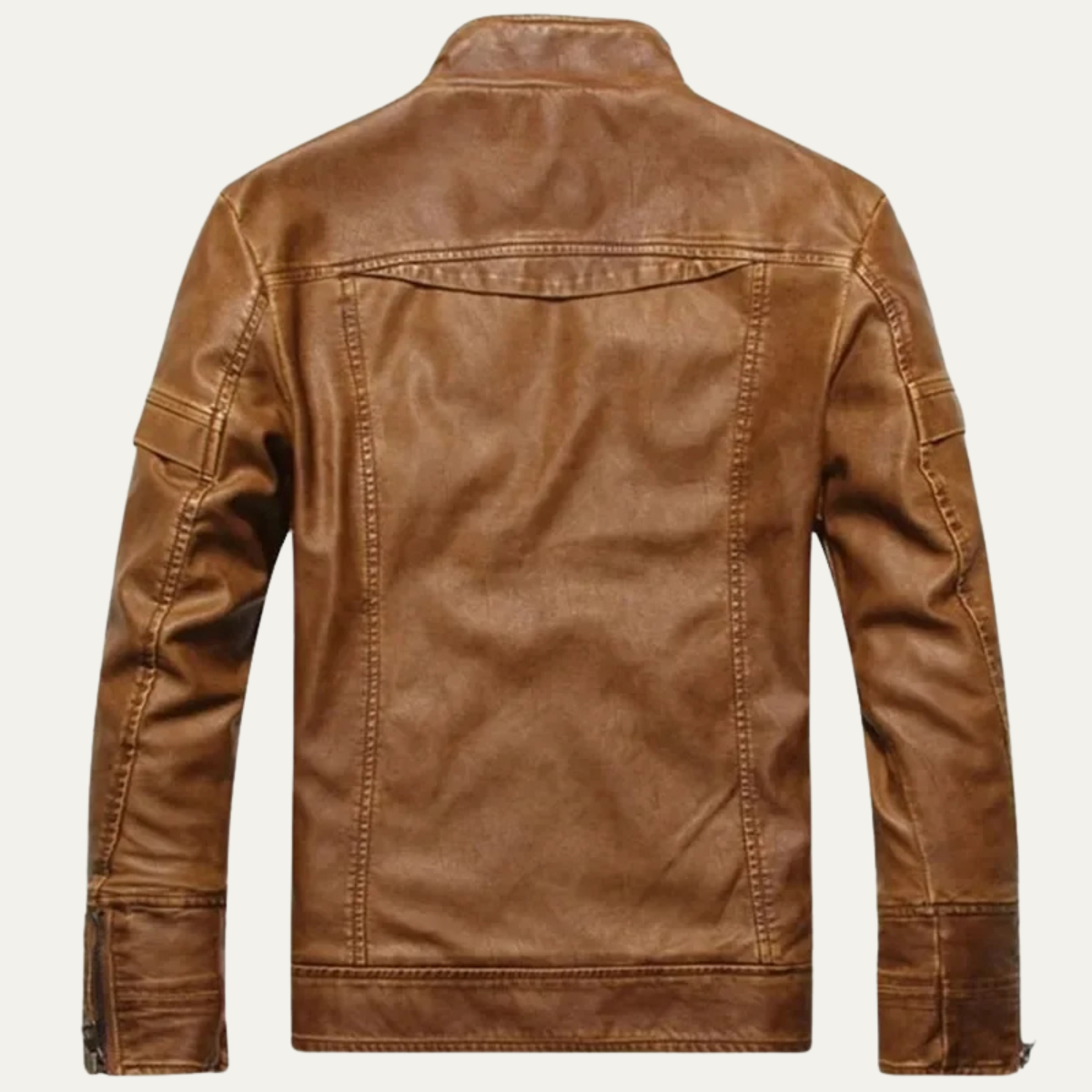 Men's Leather Biker Jacket Zip Up Classic Black