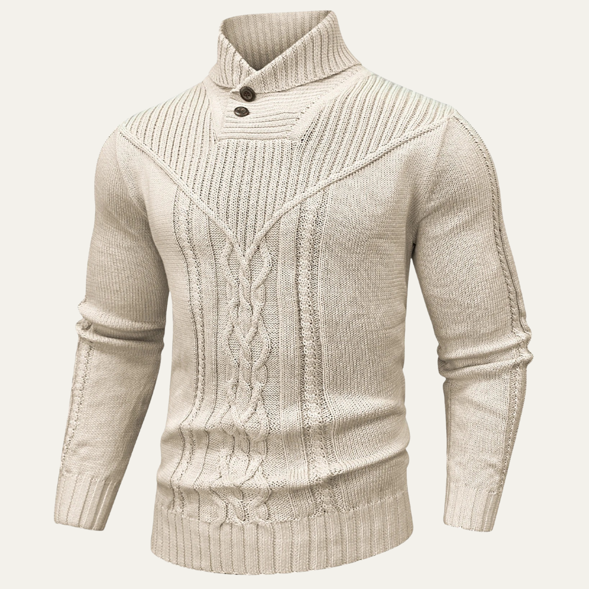 Men's Ribbed Knit Sweater Button Neck Winter