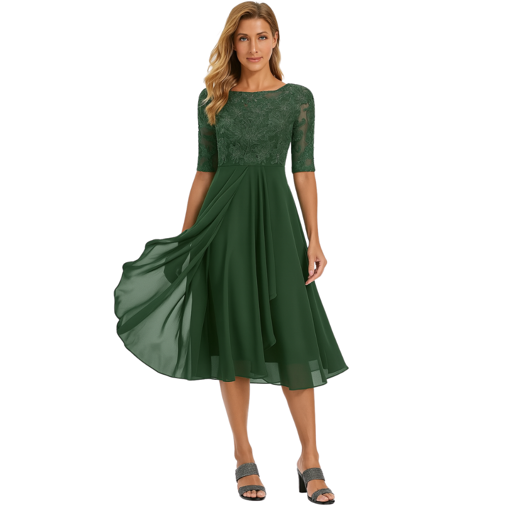 Women's Midi Dress Lace Chiffon