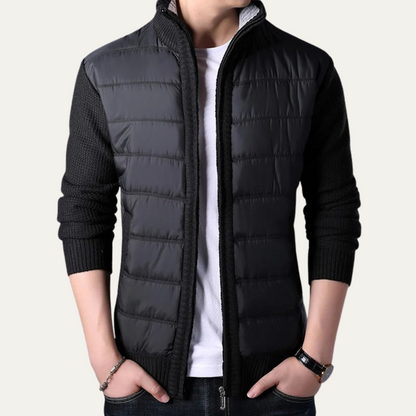 Men's Winter Puffer Jacket Zip Up Knit Sleeve