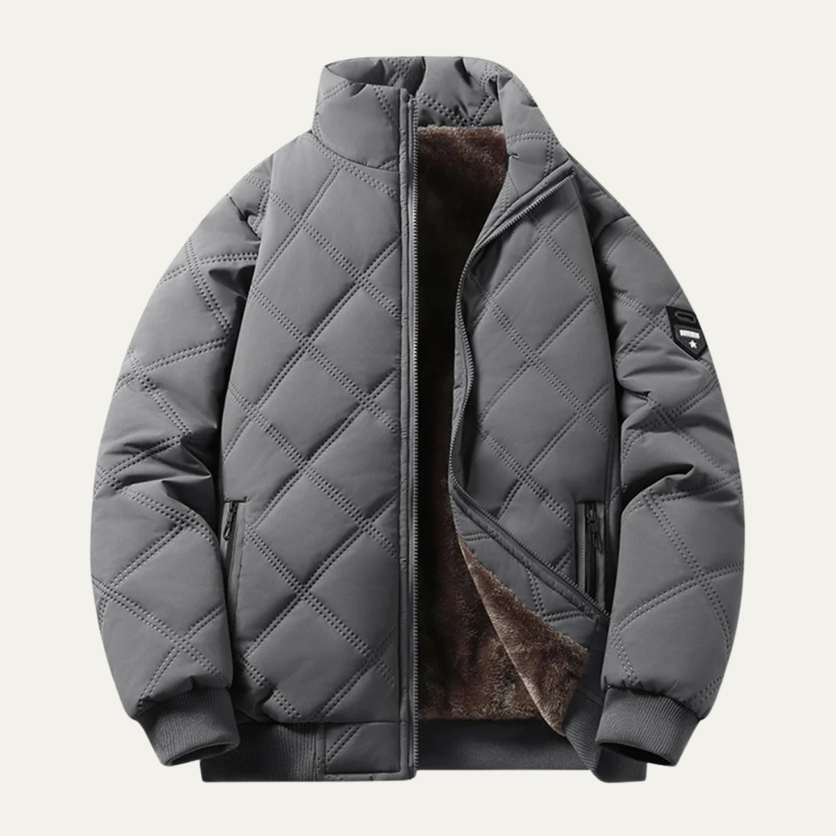 Men's Quilted Jacket Windproof Thermal Padded Fleece Lining