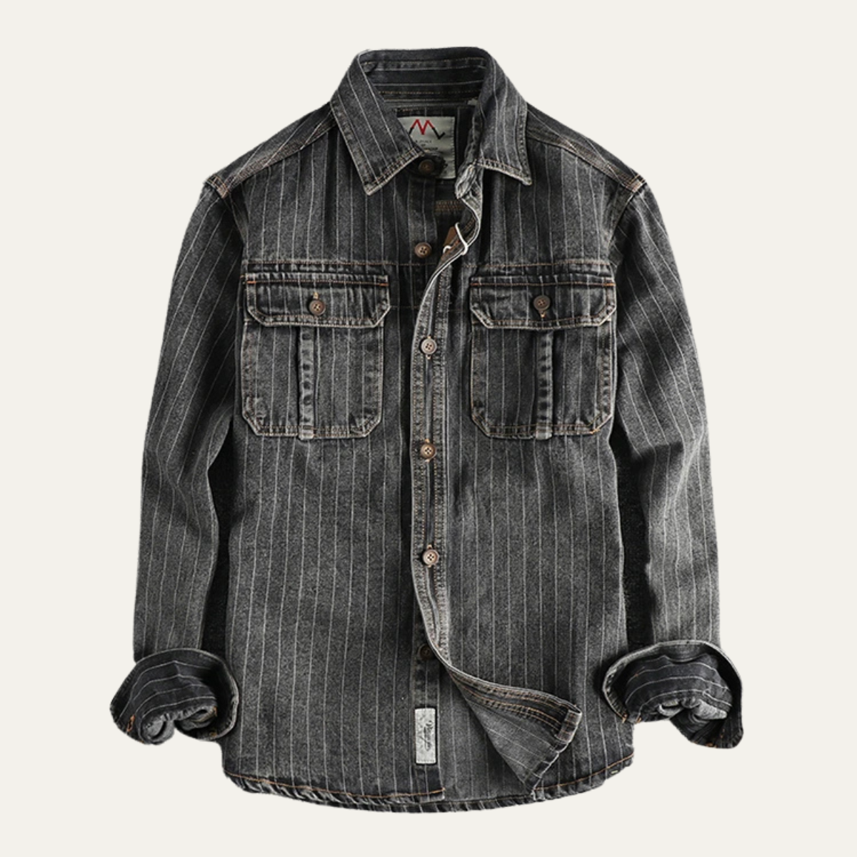 Men's Denim Shirt Jacket Striped Blue - Fashinoza