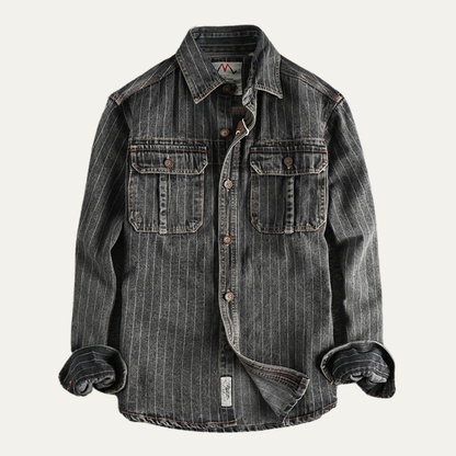 Men's Denim Shirt Jacket Striped Blue - Fashinoza