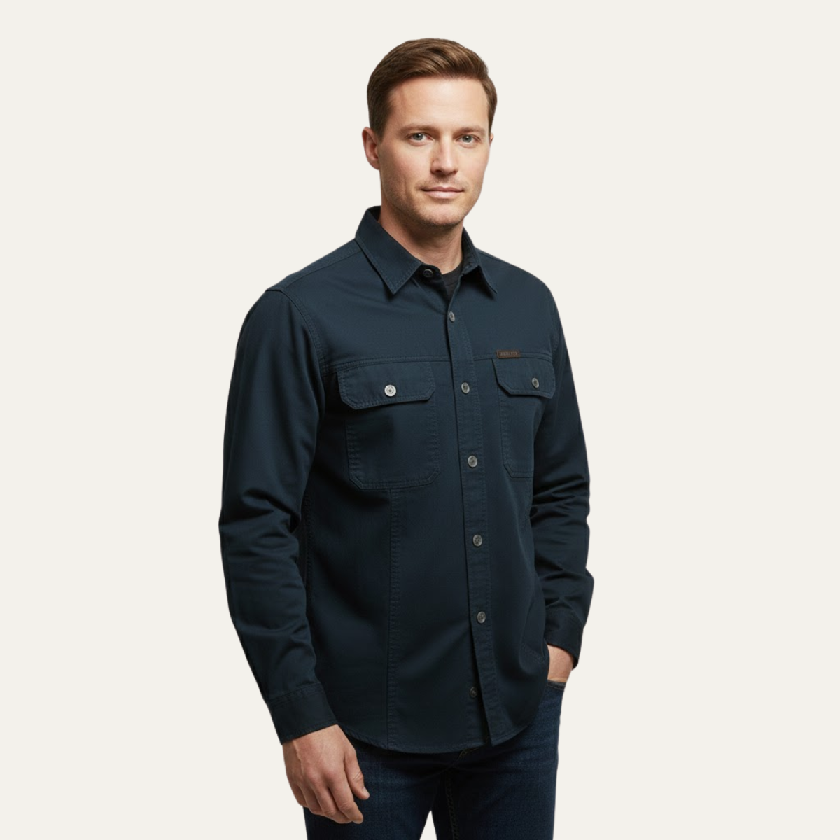 Men's Soft Cargo Shirt Multi Pocket Solid Color Cotton