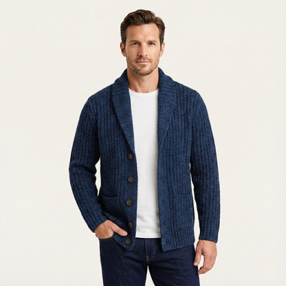 Men's Chunky Knit Cardigan Shawl Collar