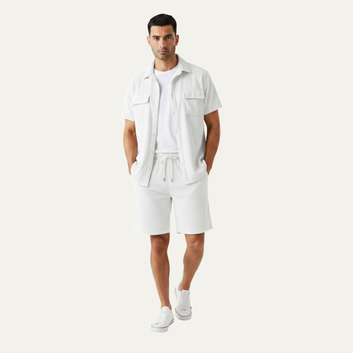 Men's Corduroy Summer Shirt And Shorts Set