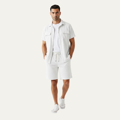 Men's Corduroy Summer Shirt And Shorts Set