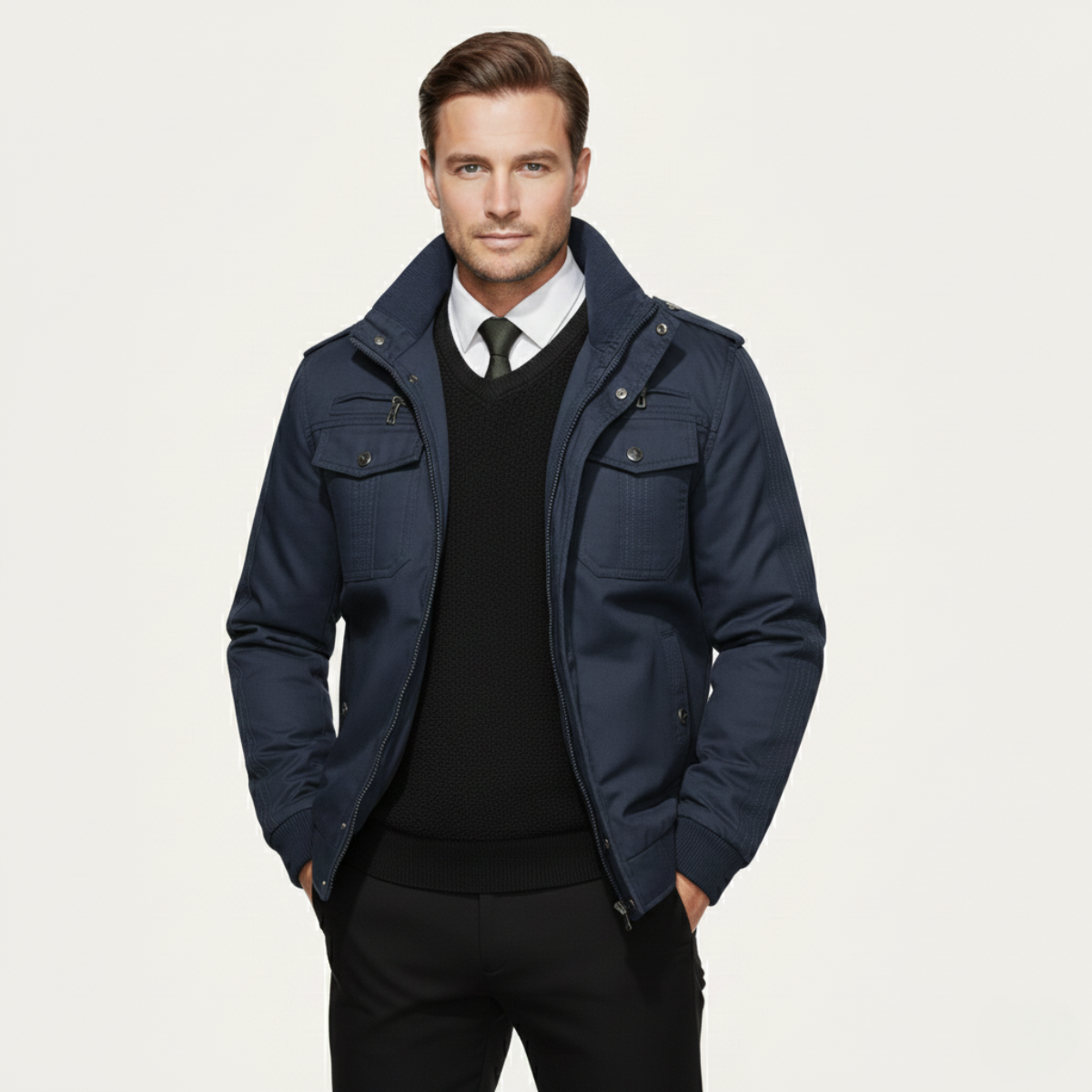 Mens Thermal Military Jacket Fleece Lined Zip Up