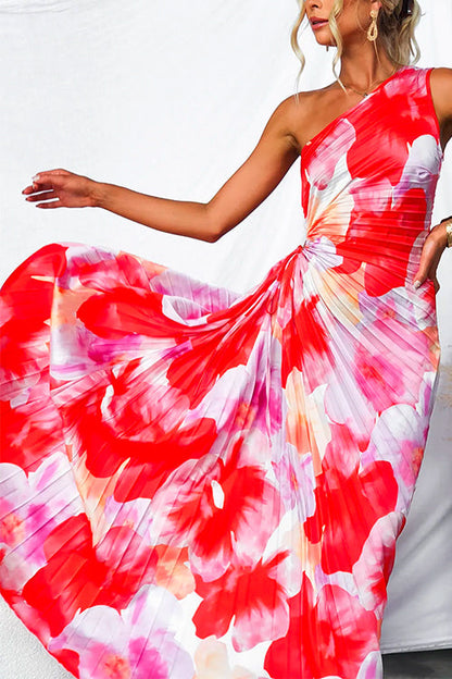 Asymmetric Pleated Maxi Dress