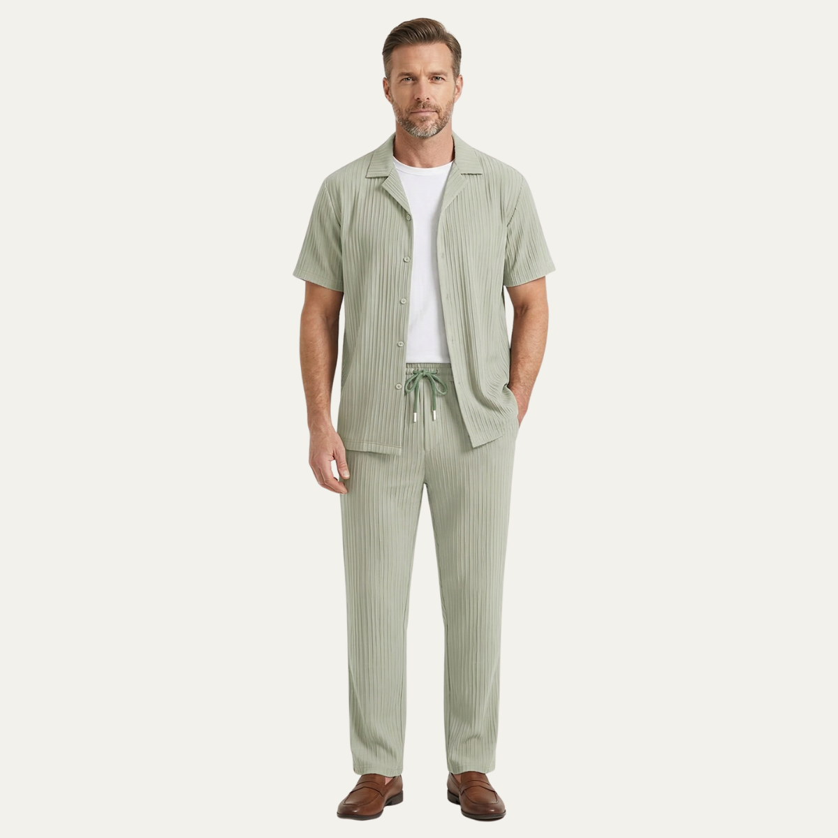 Men's Linen Shirt And Pants Set Lightweight