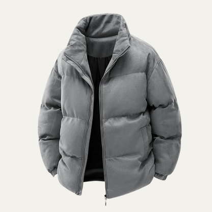 Men's Suede Puffer Jacket Cotton Padded Black