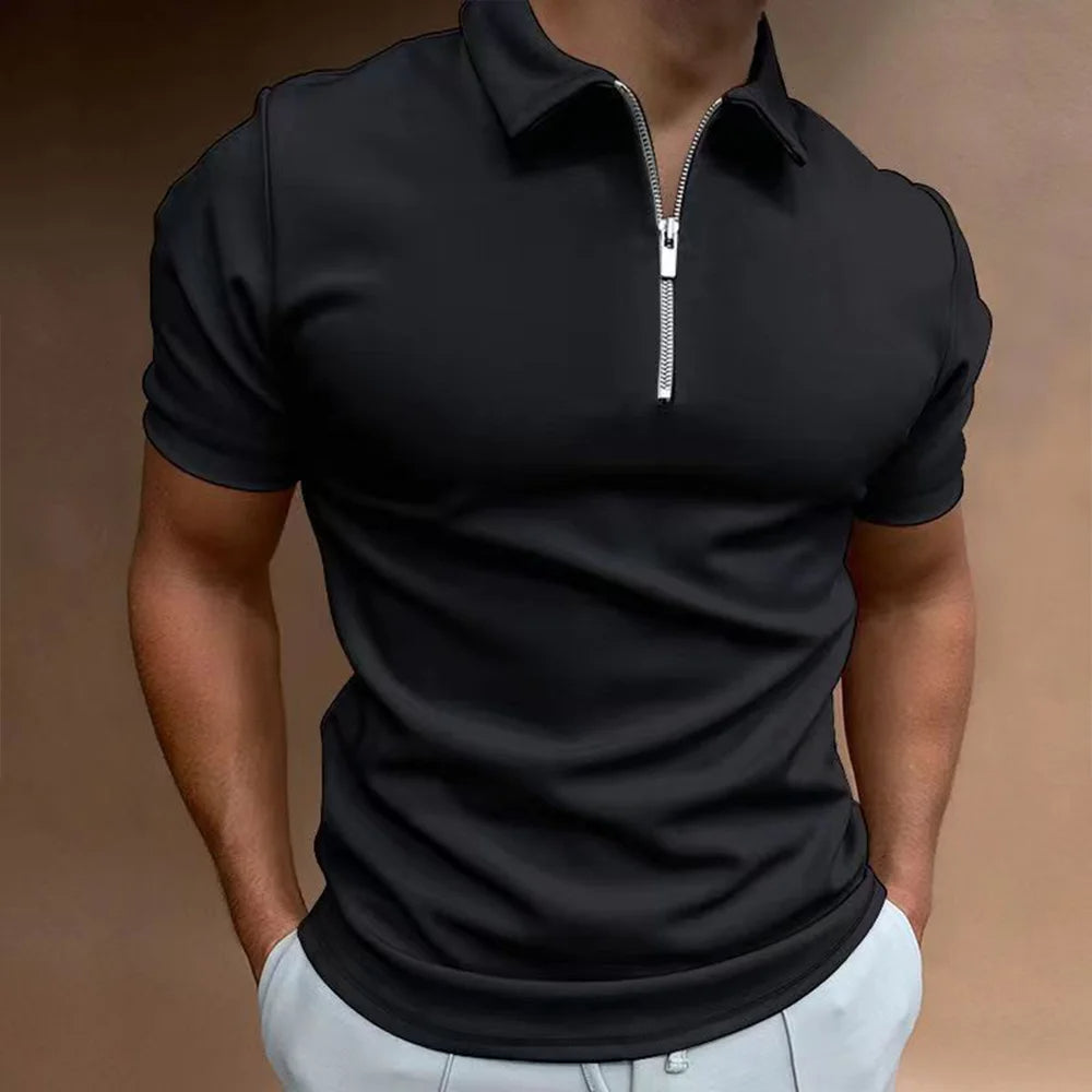 Men's Polo Shirt Zip Collar Cotton