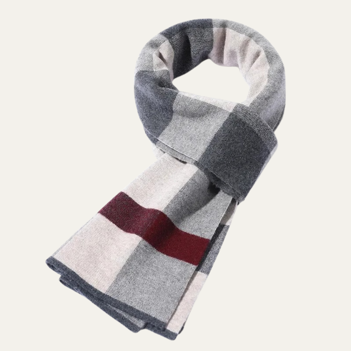 Men's Plaid Scarf Classic Knit Wool Red