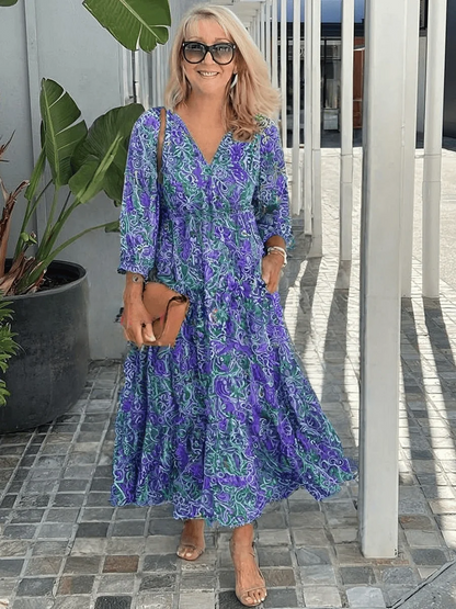 Women's Boho Floral V-Neck Dress