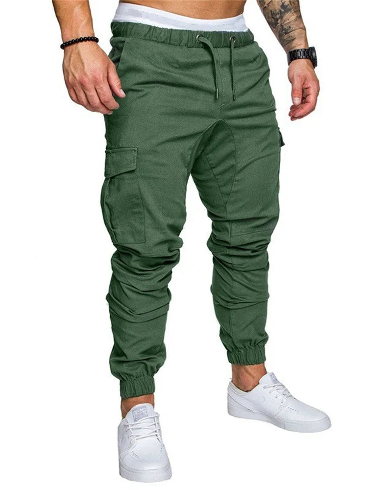 Men's Cargo Joggers Multi-Pocket Cotton Black