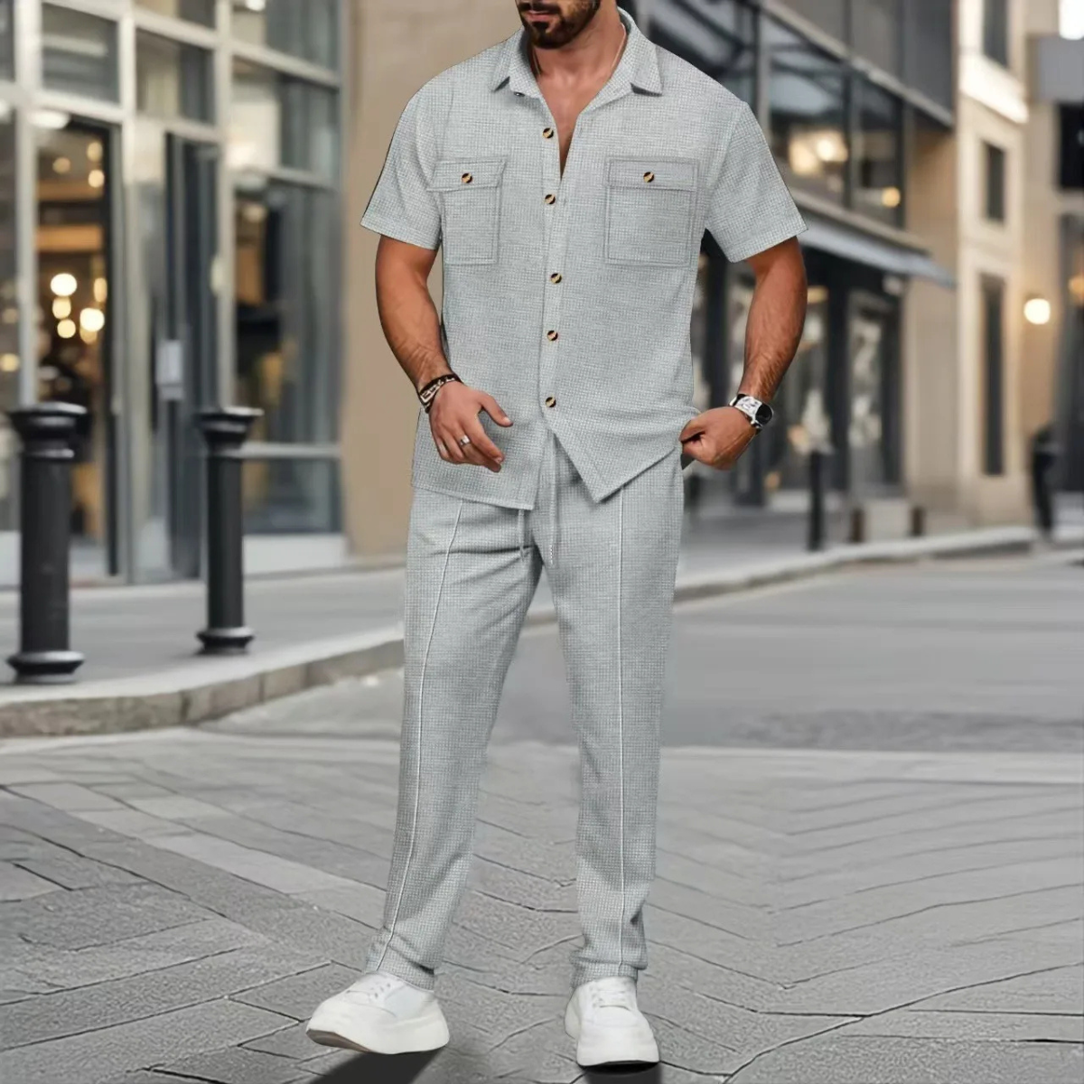 Edgemont Men's Casual Button Up Shirt And Pants Set