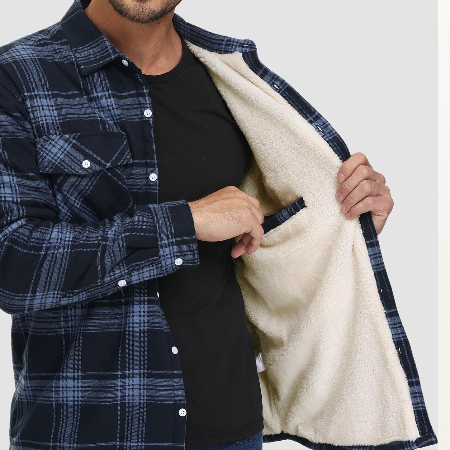 Men's Flannel Shirt Jacket Fleece Lined Cotton Warm Brown