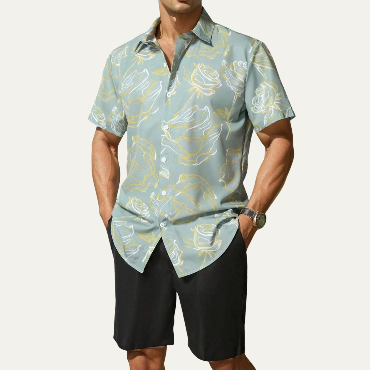Men's Tropical Shirt And Shorts Set Casual Cotton