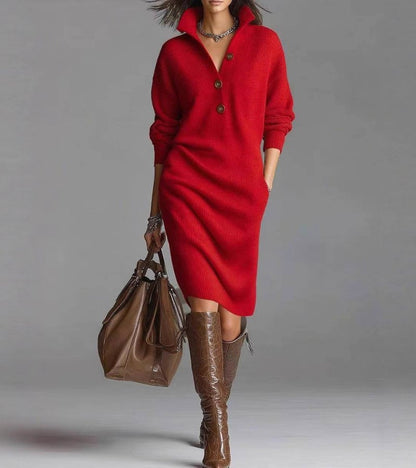 Collared Button Sweater Midi Dress