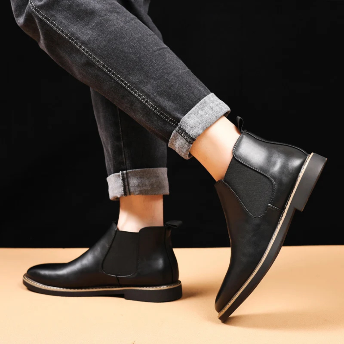 Men's Leather Chelsea Boots Ankle Slip On Black