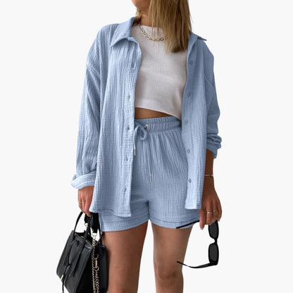 Women's Button Crop Shorts Set