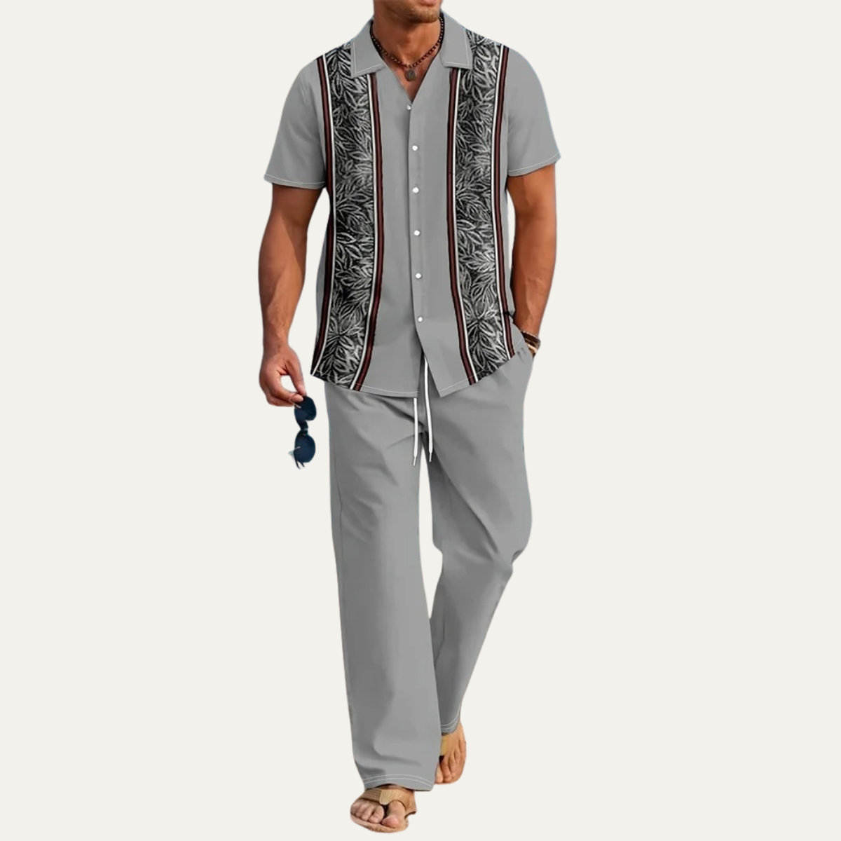 Men's 2 Piece Striped Outfit Set Shirt Pants Lightweight