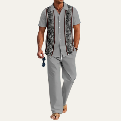 Men's 2 Piece Striped Outfit Set Shirt Pants Lightweight