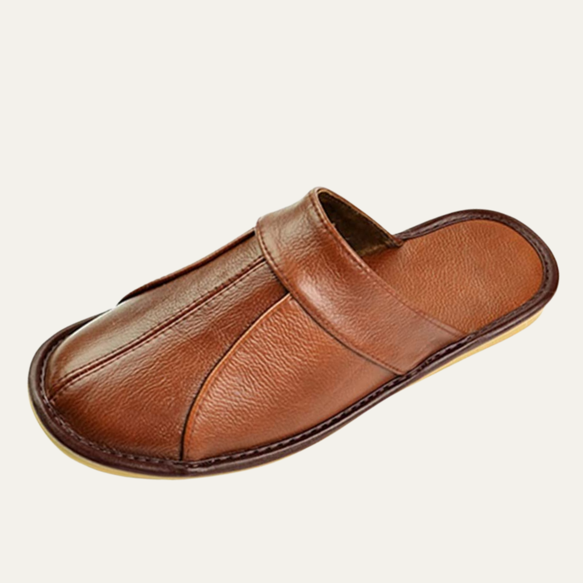 Men's Leather Mule Slippers Comfort House Shoes - Fashinoza