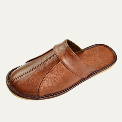Men's Leather Mule Slippers Comfort House Shoes - Fashinoza