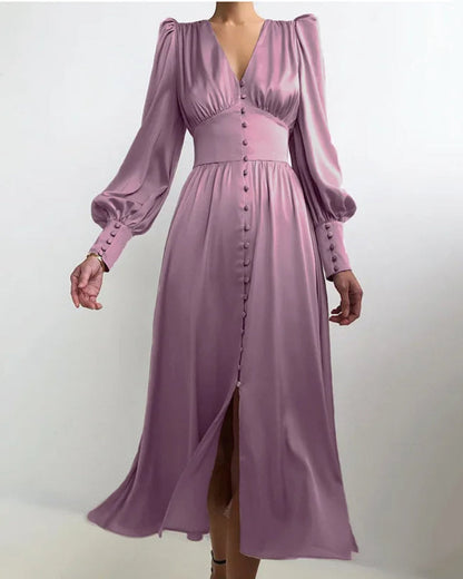 Women's Satin V-Neck Maxi Dress - Fashinoza