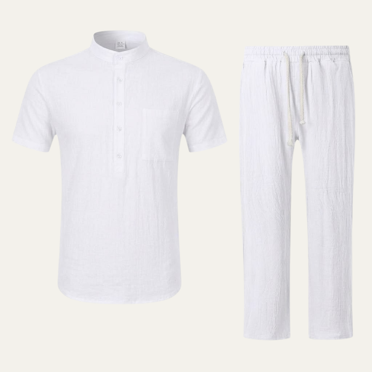 Mens Cotton Linen Polo Shirt And Pants Set Lightweight