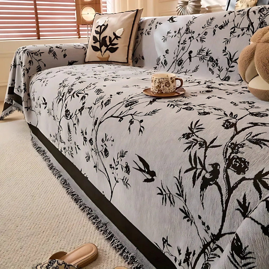 Floral Throw Blanket Fringed Trim