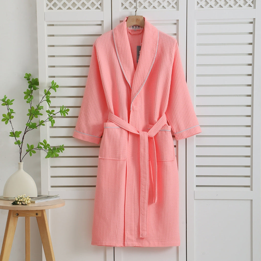 Cotton Waffle Bathrobe Lightweight - Fashinoza