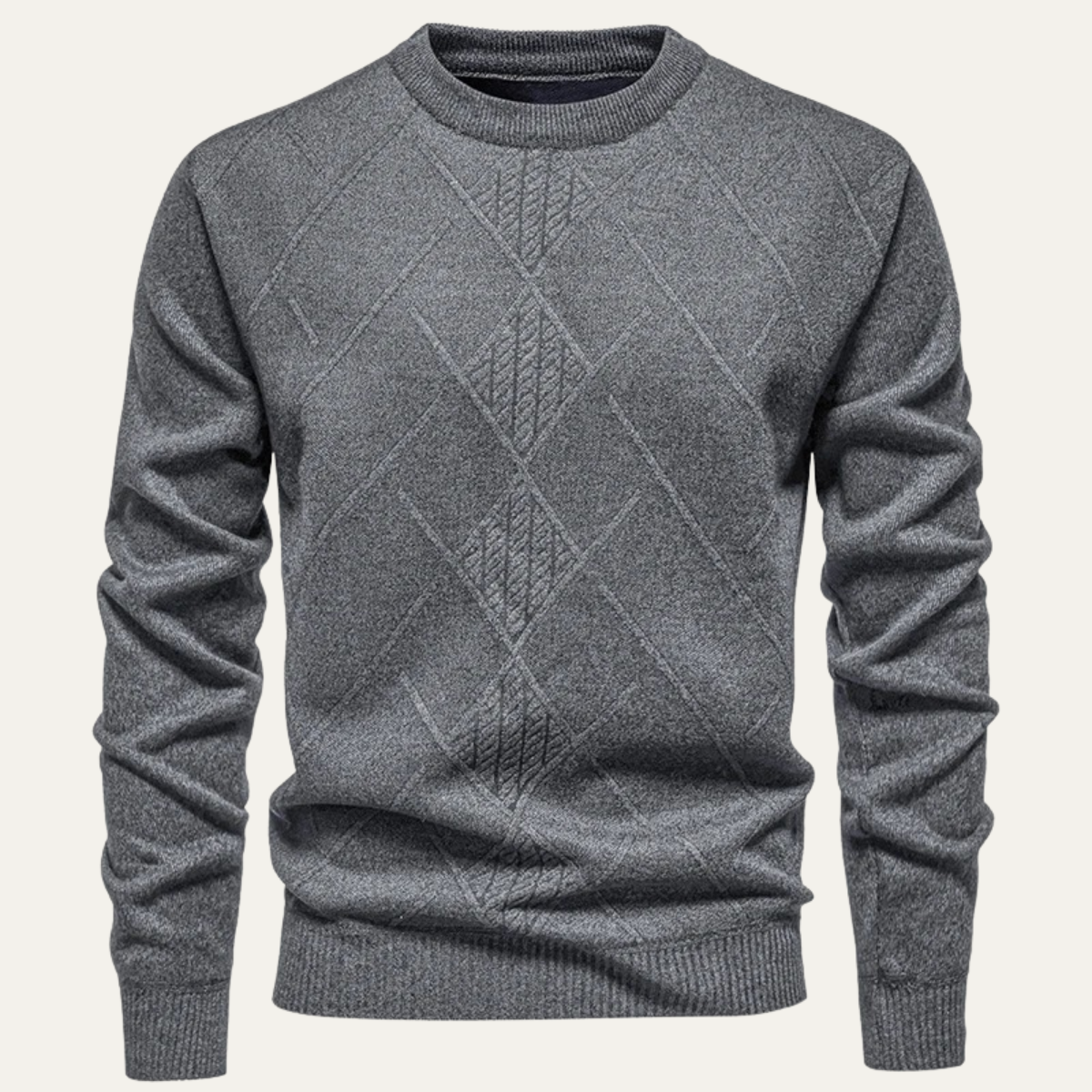 Men's Diamond Pattern Crew Neck Sweater Warm Knit