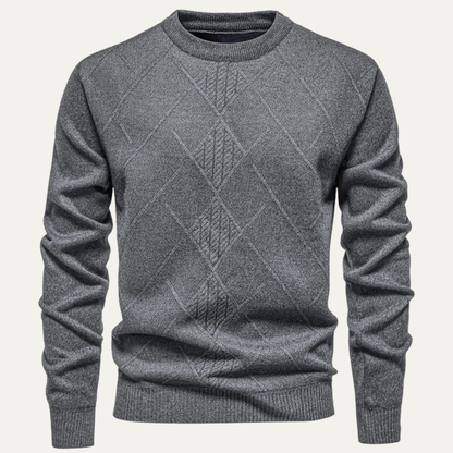 Men's Diamond Pattern Crew Neck Sweater Warm Knit