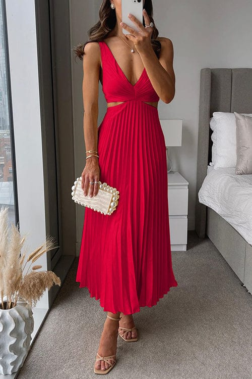 Women's Pleated Midi Dress Elegant