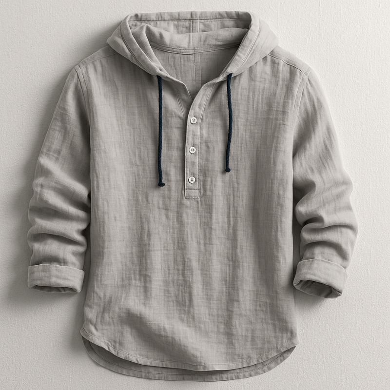 Men's Hooded Shirt Cotton Drawstring Rolled Sleeves