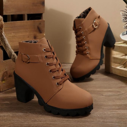 Women's Chunky Ankle Boots Lace-Up Black