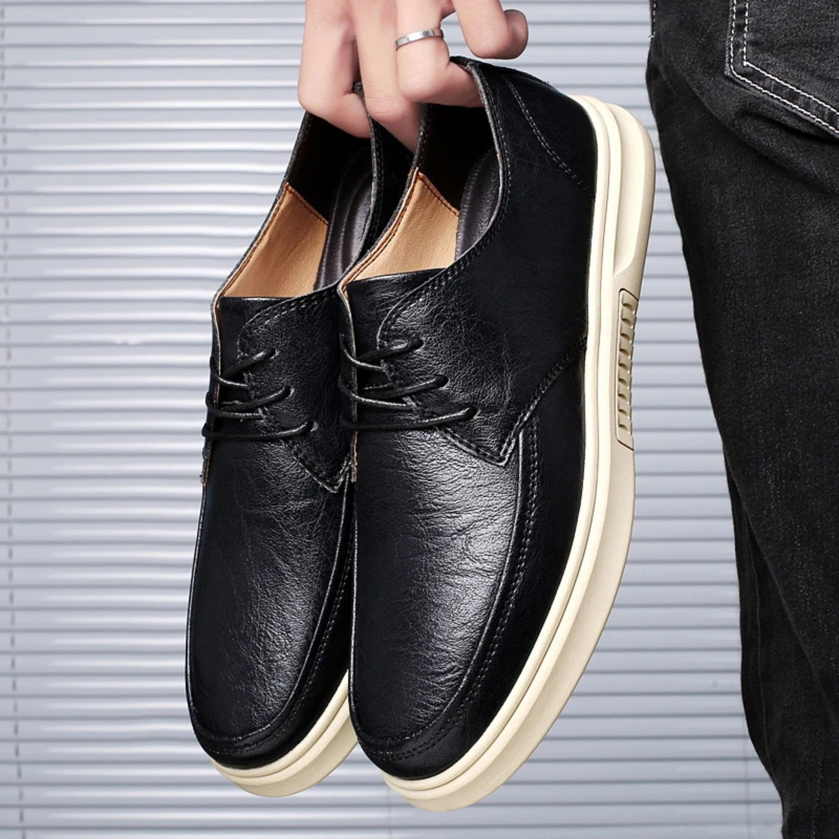 Men's Leather Look Sneakers Comfortable Lace Up