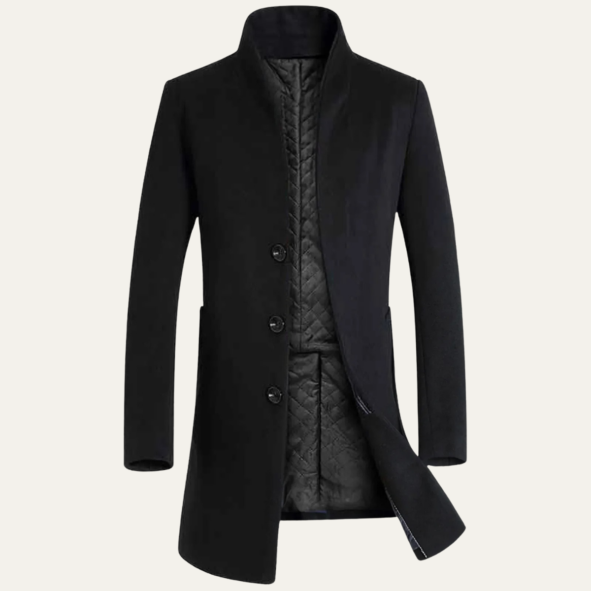 Men's Wool Blend Trench Coat Stand Collar