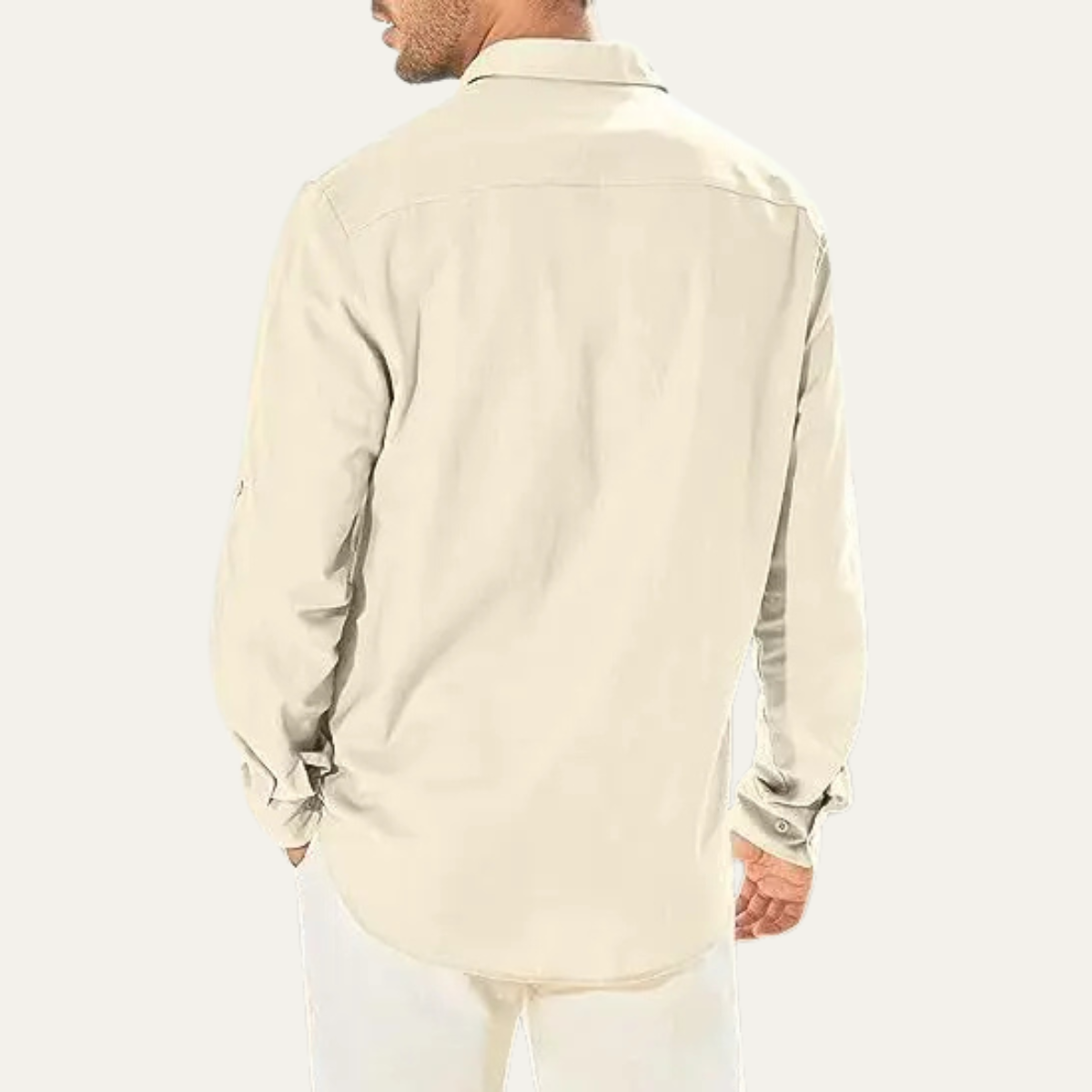 Men's Cotton Linen Cargo Shirt Double Pocket Button Up